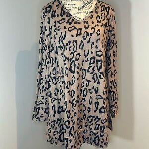 NWT Maysoar Black and Brown Animal Print long sleeve top Size L